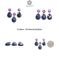 Blue & Pink Sapphire Gemstone Checker And Rose Cut : Natural Untreated Unheated Sapphire Pear Round Shape 6pcs Sets