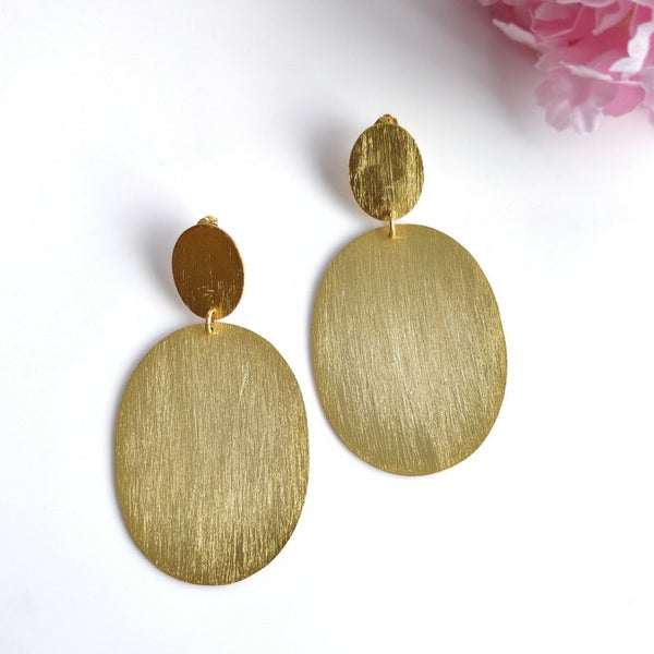 Handmade Brass Earring : 2.50" 18k Gold Plated 14.00GMS Brass Boho Style Push Back Drop Dangle Oval Shape Earring Gift For Her