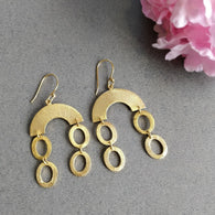 Handmade Brass Earring : 6*3CM 18k Gold Plated 8.00GMS Brass Boho Style Brush Texture Oval Drop Dangle Hook Earring Gift For Her