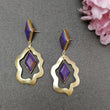 Purple Turquoise Gemstone Brass Earring : 2.50" Handmade 18k Gold Plated 15.00gm Boho Style Marquise Bezel Set Push Back Drop Dangle Earring
