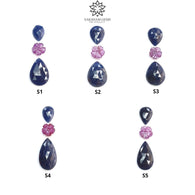 Blue & Pink Sapphire Gemstone Rose Cut And Carving : Natural Untreated Unheated Sapphire Round Flower With Pear Shape 3pcs Sets