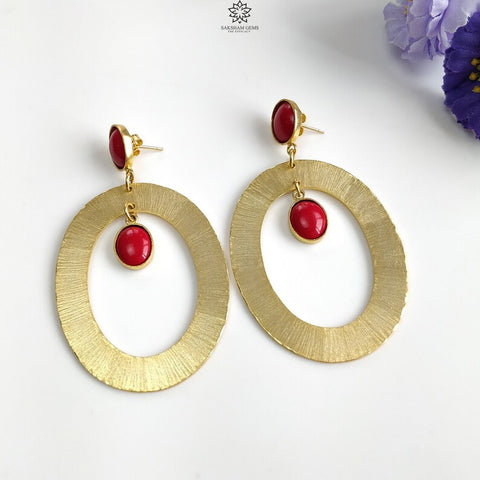 Red Coral Gemstone Earring : 3
