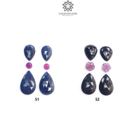 Blue & Pink Sapphire Gemstone Rose Cut And Carving : Natural Untreated Unheated Sapphire Round Flower With Pear Shape 6pcs Sets