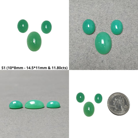 GREEN CHRYSOPRASE Gemstone Cabochon : Natural Untreated Unheated Chrysoprase Oval Shape 3pcs Sets