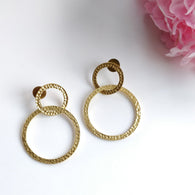 Handmade Brass Earring : 5*3 CM 18k Gold Plated 6.00gms Brass Boho Style Hoop Design Textured Drop Dangle Push Back Earring Gift For Her