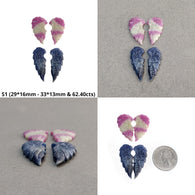 Blue & Multi Sapphire Gemstone Carving : Natural Untreated Bi-Color Sapphire Hand Carved Angel Wings 2Pair Sets