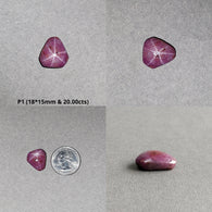 Johnson Star Ruby Gemstone Cabochon : 20cts - 38cts Natural Untreated Unheated 6Ray Star Ruby Hexagon Shape