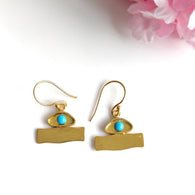 Turquoise Enameling Gemstone Brass Earring : 3*2cm Handmade 18k Gold Plated 4.00gm Boho Style Bezel Set Hook Drop Dangle Earring