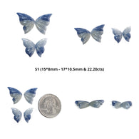 MULTI SAPPHIRE Gemstone Carving : Natural Untreated Bi-Color Sapphire Hand Carved BUTTERFLY 2Pair Set
