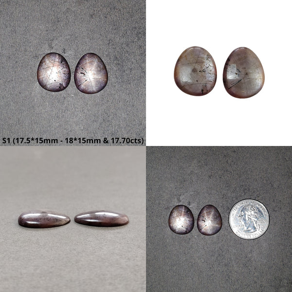 Star Sapphire Gemstone Cabochon : 17cts - 26cts Natural Untreated African Pink Sapphire 6Ray Star Uneven Egg Shape Set