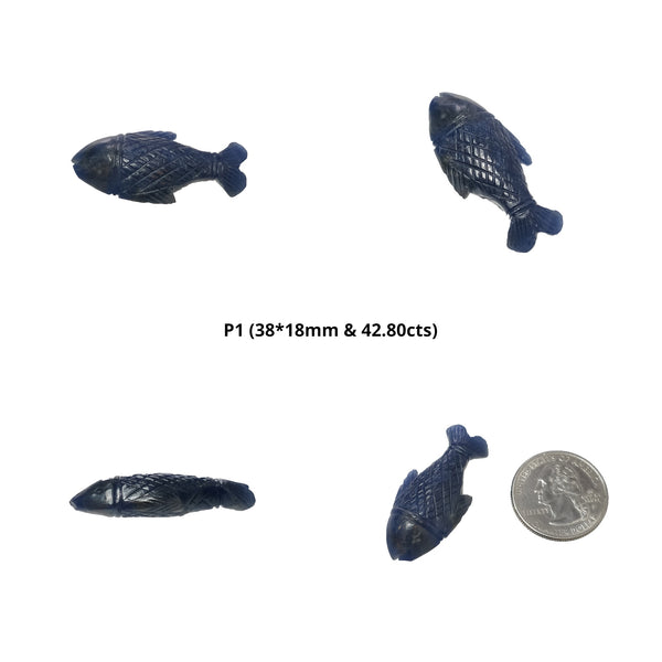 Blue Sapphire Gemstone Carving : Natural Untreated Unheated Blue Sapphire Hand Carved Fish Sculpture