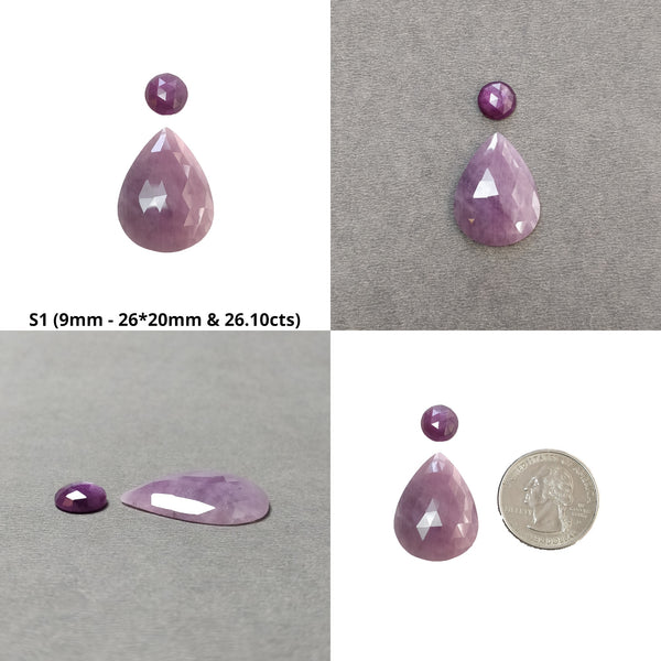 Pink & Blue Sapphire Gemstone Rose Cut : Natural Untreated Unheated Sapphire Pear Round Shapes 2pcs sets