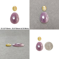 Pink & Yellow Blue Sapphire Gemstone Rose Cut : Natural Untreated Unheated Round And Uneven Shape 2pcs Sets