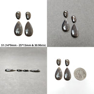 Silver & Chocolate Sapphire Gemstone Rose Cut : Natural Untreated Unheated Sapphire Pear Uneven Shape 4pcs Set