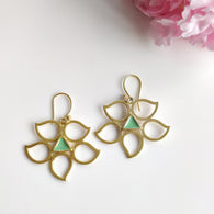 Handmade Brass Earring : 4*4CM 18k Gold Plated 10.00gms Green Enamel Brass Boho Style Leaf Design Drop Dangle Hook Earring Gift For Her