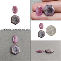Sapphire TRAPICHE Normal Cut : Natural Untreated Raspberry Pink Sheen Sapphire Gemstone 6Ray Trapiche Hexagon Uneven Shape 2pcs Sets