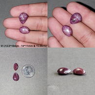 Johnson Star Ruby Gemstone Cabochon : 15cts - 32cts Natural Untreated Unheated 6Ray Star Ruby Uneven Shape Sets