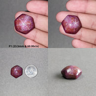 Johnson Star Ruby Gemstone Cabochon : 60cts - 76cts Natural Untreated Unheated 6Ray Star Ruby Hexagon Shape