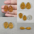 CITRINE Gemstone Carving : Natural Untreated Unheated Yellow Citrine Both Side Hand Carved Pear & Triangle Shape Carving Pairs For Earrings