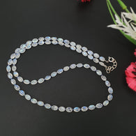 Rainbow Moonstone & Blue Sapphire Beads Necklace: 46.10cts Natural Untreated With 925 Sterling Silver Faceted Necklace 6*4mm 20.50