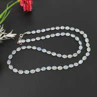 Rainbow Moonstone & Blue Sapphire Beads Necklace: 60.10cts Natural Untreated With 925 Sterling Silver Faceted Necklace 7*5mm 21