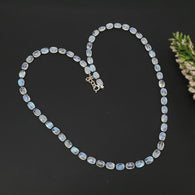 Rainbow Moonstone & Blue Sapphire Beads Necklace : 67.45cts Natural Untreated With 925 Sterling Silver Faceted Necklace 7*5mm 20