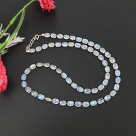 Rainbow Moonstone & Blue Sapphire Beads Necklace : 69.60cts Natural Untreated With 925 Sterling Silver Faceted Necklace 7*5mm 20.50
