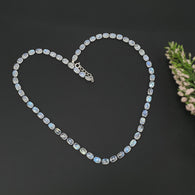 Rainbow Moonstone & Blue Sapphire Beads Necklace : 69.60cts Natural Untreated With 925 Sterling Silver Faceted Necklace 7*5mm 20.50