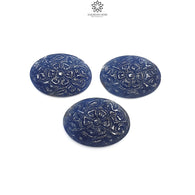 Blue Sapphire Gemstone Carving : 62.10cts Natural Untreated Unheated Blue Sapphire Hand Carved Oval Shape 27*18mm 3pcs