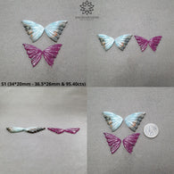 RUBY & LARIMAR Gemstone Carving : Natural Untreated Blue Larimar Red Ruby Hand Carved Butterfly 4pcs Set