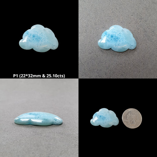 BLUE LARIMAR Gemstone Carving : Natural Untreated Unheated Larimar Bi-Color Hand Carved Cloud