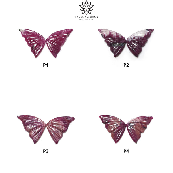 RUBY Gemstone Carving : Natural Untreated Unheated Longido Ruby Hand Carved Butterfly Pair