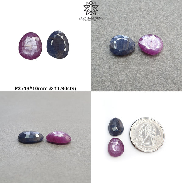 Pink Blue & Chocolate Sapphire Gemstone Normal Cut : Natural Untreated Unheated Sapphire Egg Shape 2pcs Pair/Sets