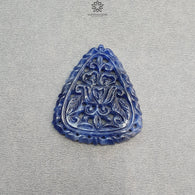 Blue Sapphire Gemstone Carving : 58.80cts Natural Untreated Unheated Blue Sapphire Hand Carved Triangle Shape 42*36mm