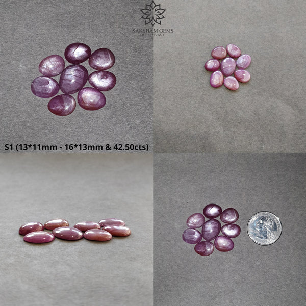 Star Ruby Gemstone Cabochon : 42cts - 55cts Natural Untreated Unheated Red 6Ray Star Ruby Uneven Egg Shape 8pcs Set