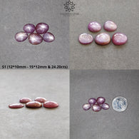 Star Ruby Gemstone Cabochon : 24cts - 32cts Natural Untreated Unheated Red 6Ray Star Ruby Hexagon & Egg Shape Set