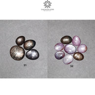 Star Chocolate & Ruby Gemstone Cabochon : 53cts - 61cts Natural Untreated Unheated Brown Red 6Ray Star Uneven Egg Shape Set