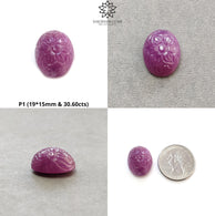 Purple Ruby Gemstone Carving : Natural Untreated Unheated Ruby Gemstone Hand Carved Oval And Cushion Shape