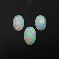 ETHIOPIAN OPAL Gemstone Cabochon : 25.80cts Natural Untreated White Opal Cabochon Oval Shape 17.5*13mm - 21*14mm 3pcs Set For Jewelry