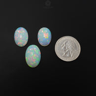 ETHIOPIAN OPAL Gemstone Cabochon : 25.80cts Natural Untreated White Opal Cabochon Oval Shape 17.5*13mm - 21*14mm 3pcs Set For Jewelry
