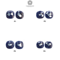 Sapphire Gemstone Rose & Checker Cut : Natural Untreated Unheated Blue Sapphire Cushion Shape Pair/Set