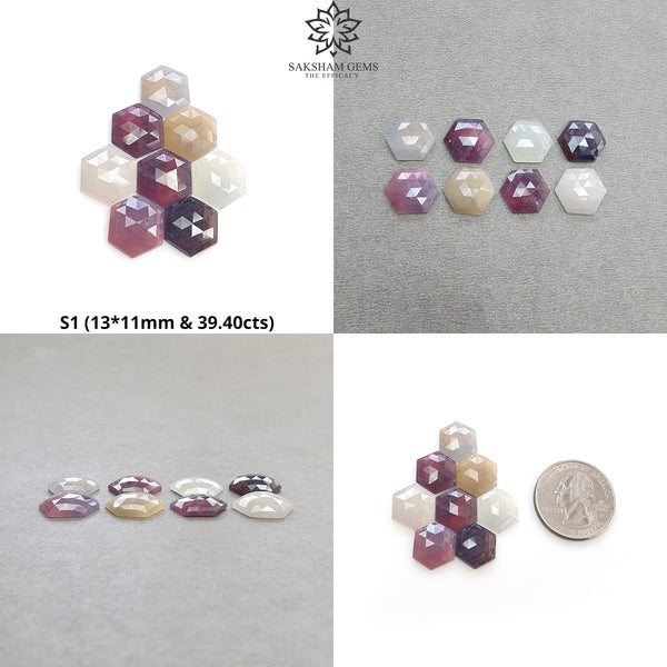 MULTI SAPPHIRE Gemstone Rose Cut : Natural Untreated Unheated Sapphire Bi-Color Hexagon Shape 8pcs Set