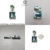 Botswana And Moss Agate Labradorite Gemstone Cabochon : Natural Untreated Bi-Color Agate Cushion Round Shape 2pcs Set