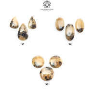 TIGER DENDRITE AGATE Gemstone Cabochon : Natural Untreated Unheated Bi-Color Agate Oval & Round Shape 3pc Set
