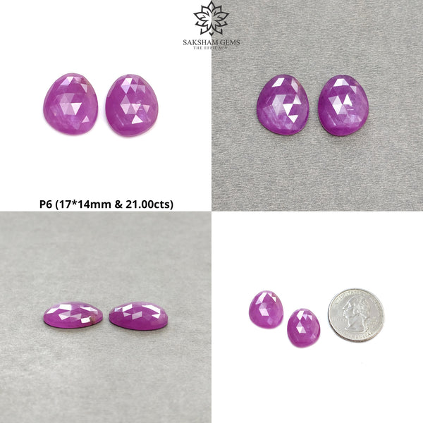 RUBY Gemstone Rose Cut : Natural Untreated Unheated Raspberry Sheen Ruby Egg Shape 3pcs