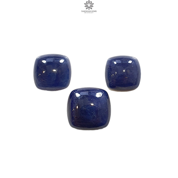 BLUE SAPPHIRE Gemstone Cabochon : 38.50cts Natural Untreated Unheated Sapphire Cushion Shape 12*14mm - 15*17mm 3pcs