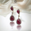 925 Sterling Silver Earring: 16.53gms Natural Glass Filled Ruby Gemstones & CZ Prong Set Push Back Drop Dangle Yellow Gold Plated Earring 2"