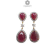 925 Sterling Silver Earring: 16.53gms Natural Glass Filled Ruby Gemstones & CZ Prong Set Push Back Drop Dangle Yellow Gold Plated Earring 2"
