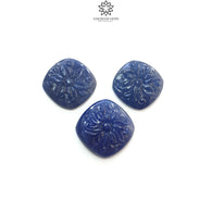 Blue Sapphire Gemstone Carving : 45.00cts Natural Untreated Unheated Sapphire Hand Carved Cushion Shape 16*18mm - 17*19mm 3pcs