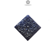 Deep Blue Sapphire Gemstone Carving : 27.00cts Natural Untreated Unheated Sapphire Hand Carved Square Shape 19*27mm